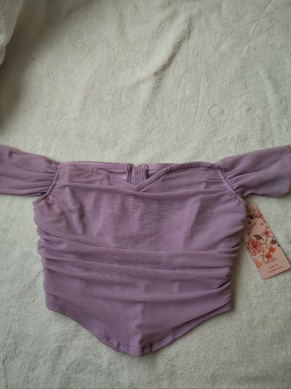 SHEIN Lavender Off-Shoulder Ruched Crop Top